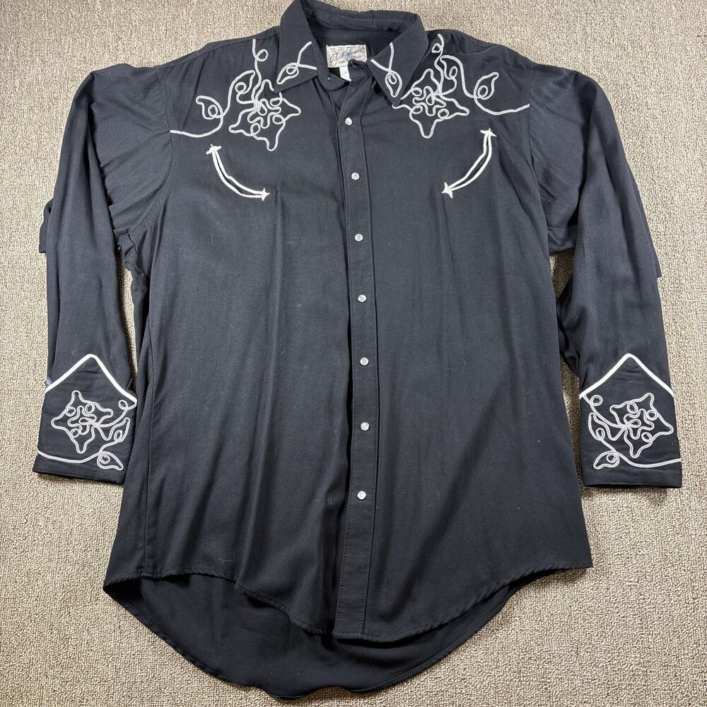 Vintage Men’s Rock mount Ranch Western Button up Shirt Black XL Embroidered